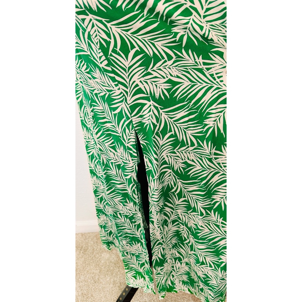 Japna Tropical Green Leaf Print Crop Top Summer Maxi Dress w/ Spilt, M - Picture 6 of 11